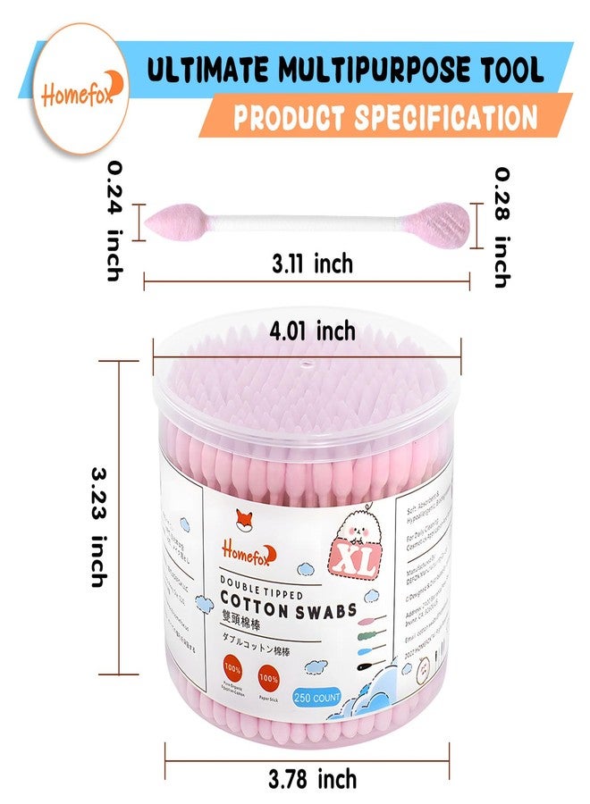 HOMEFOX Pink Cotton Swabs Flattened Pointed - 500 Count Organic XL Cotton Bud Double Side Tight Firm Wounded Precision Extra Large Cotton Tips Applicator Blender Paper Stick, Flatten & Pointy (Pink) - Image 2
